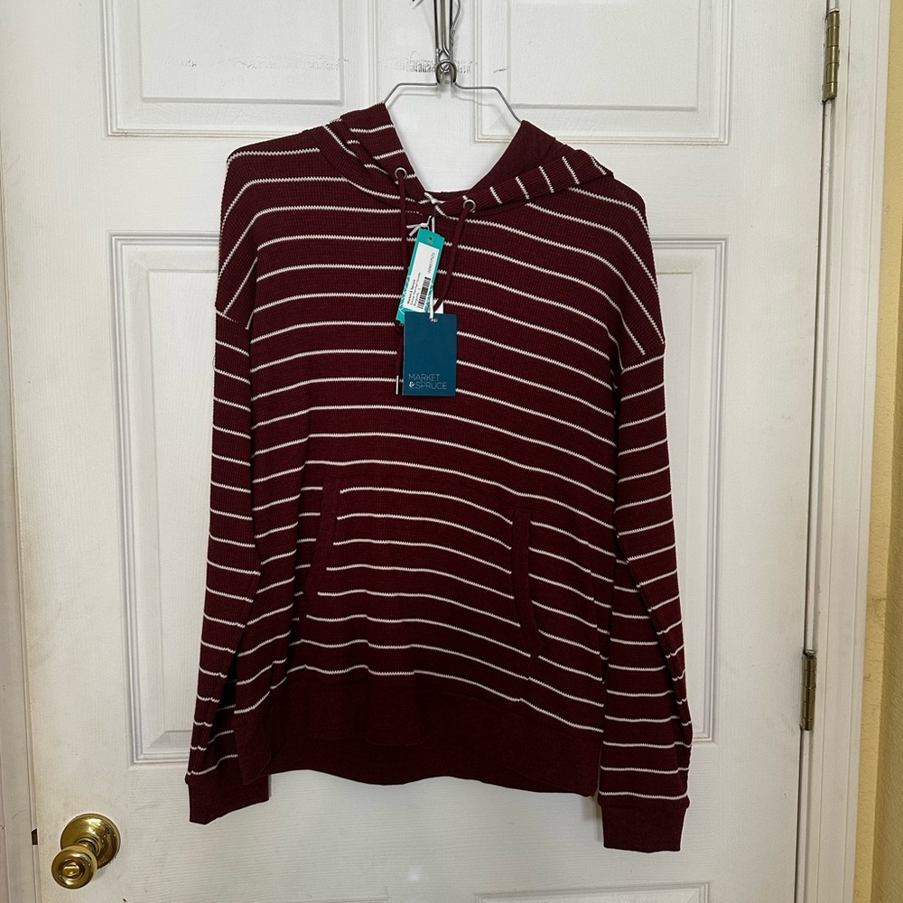 Market & Spruce Maroon and White Striped Hoodie
